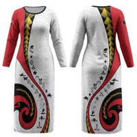 Papua New Guinea Independence Couples Matching Long Sleeve Bodycon Dress and Hawaiian Shirt Special Style White Version LT05 - Polynesian Pride