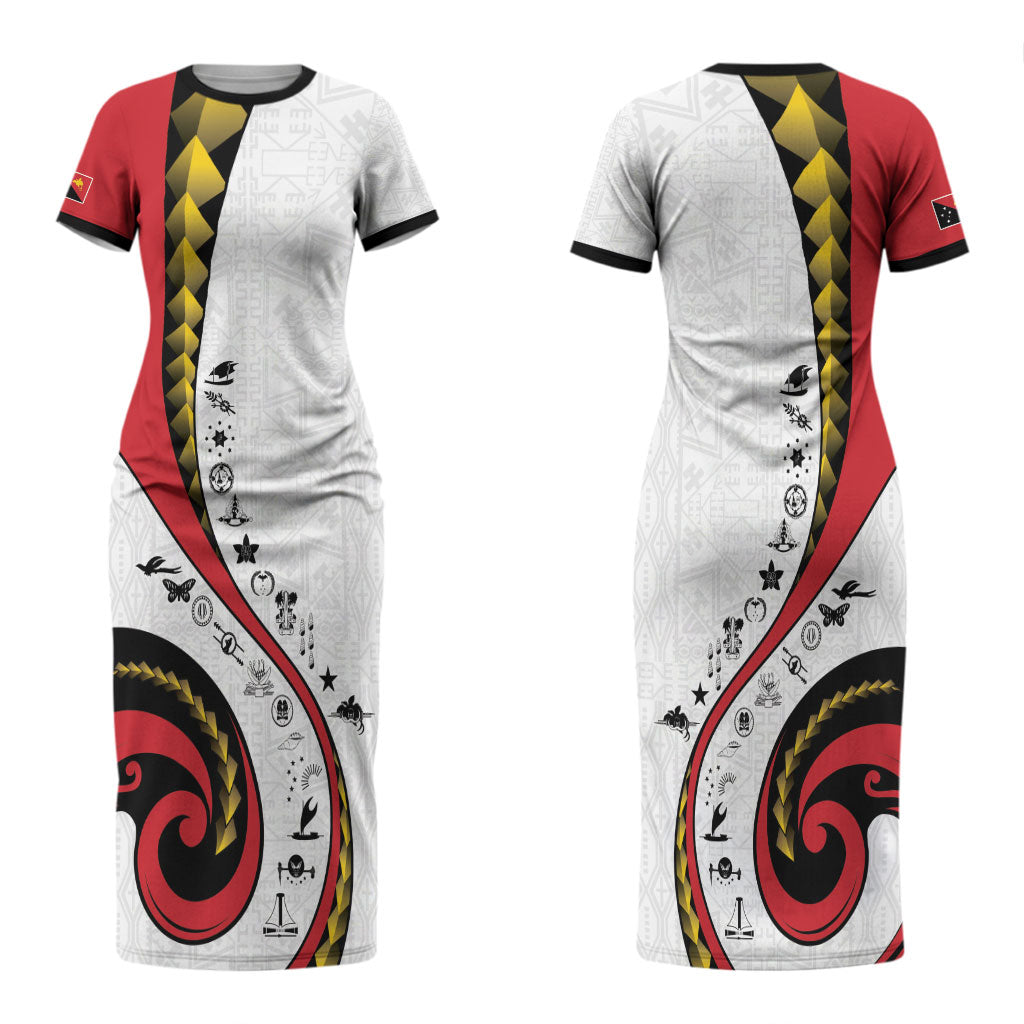 Papua New Guinea Independence Couples Matching Short Sleeve Bodycon Dress and Hawaiian Shirt Special Style White Version LT05 - Polynesian Pride