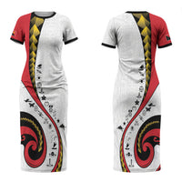 Papua New Guinea Independence Couples Matching Short Sleeve Bodycon Dress and Hawaiian Shirt Special Style White Version LT05 - Polynesian Pride