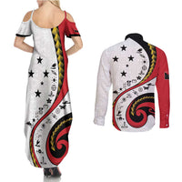 Papua New Guinea 50th Independence Anniversary Couples Matching Summer Maxi Dress and Long Sleeve Button Shirt Special Style White Version - Polynesian Pride