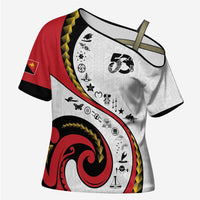 Papua New Guinea 50th Independence Anniversary Cross Shoulder Shirt Special Style White Version - Polynesian Pride