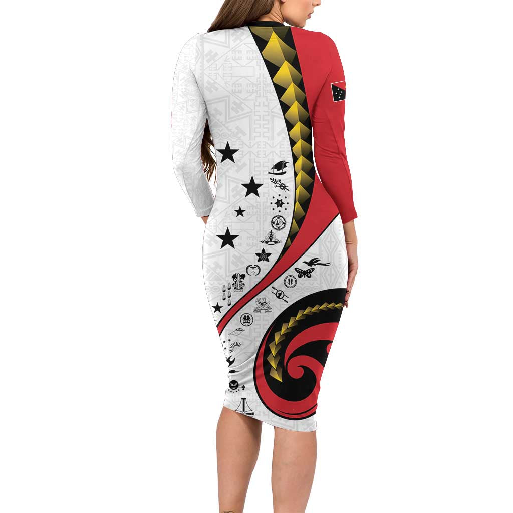 Papua New Guinea 50th Independence Anniversary Family Matching Long Sleeve Bodycon Dress and Hawaiian Shirt Special Style White Version - Polynesian Pride