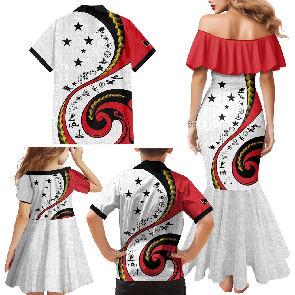 Papua New Guinea 50th Independence Anniversary Family Matching Mermaid Dress and Hawaiian Shirt Special Style White Version - Polynesian Pride