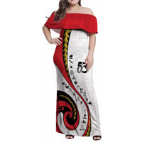 Papua New Guinea 50th Independence Anniversary Family Matching Off Shoulder Maxi Dress and Hawaiian Shirt Special Style White Version - Polynesian Pride