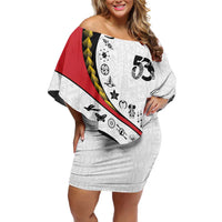 Papua New Guinea 50th Independence Anniversary Family Matching Off Shoulder Short Dress and Hawaiian Shirt Special Style White Version - Polynesian Pride