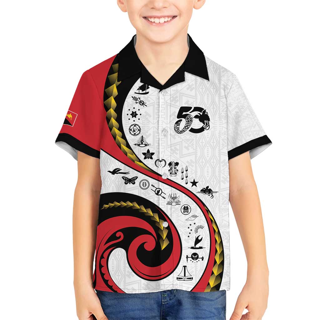Papua New Guinea 50th Independence Anniversary Family Matching Puletasi and Hawaiian Shirt Special Style White Version - Polynesian Pride