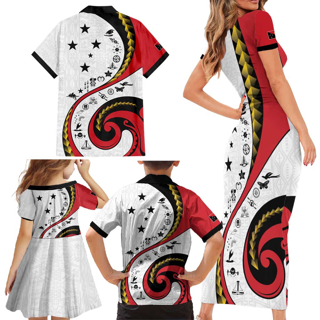 Papua New Guinea 50th Independence Anniversary Family Matching Short Sleeve Bodycon Dress and Hawaiian Shirt Special Style White Version - Polynesian Pride