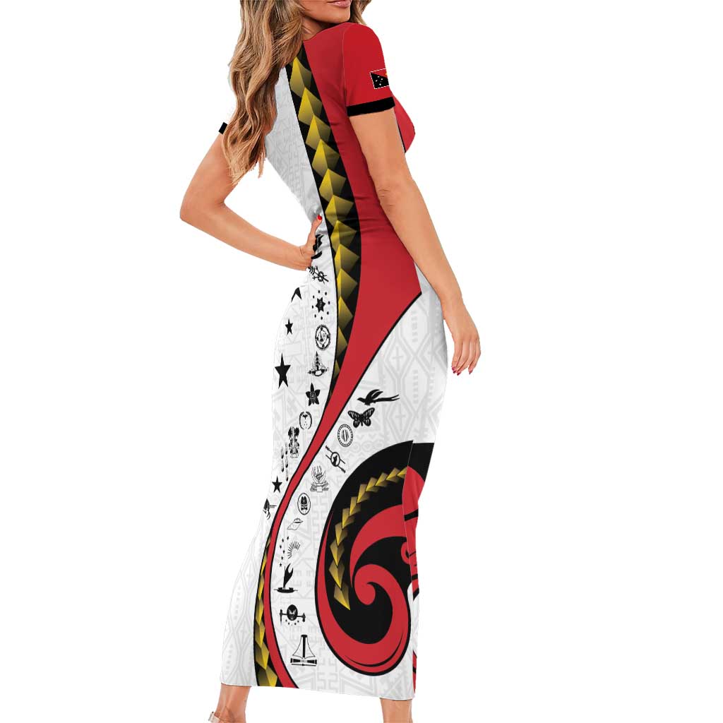 Papua New Guinea 50th Independence Anniversary Family Matching Short Sleeve Bodycon Dress and Hawaiian Shirt Special Style White Version - Polynesian Pride