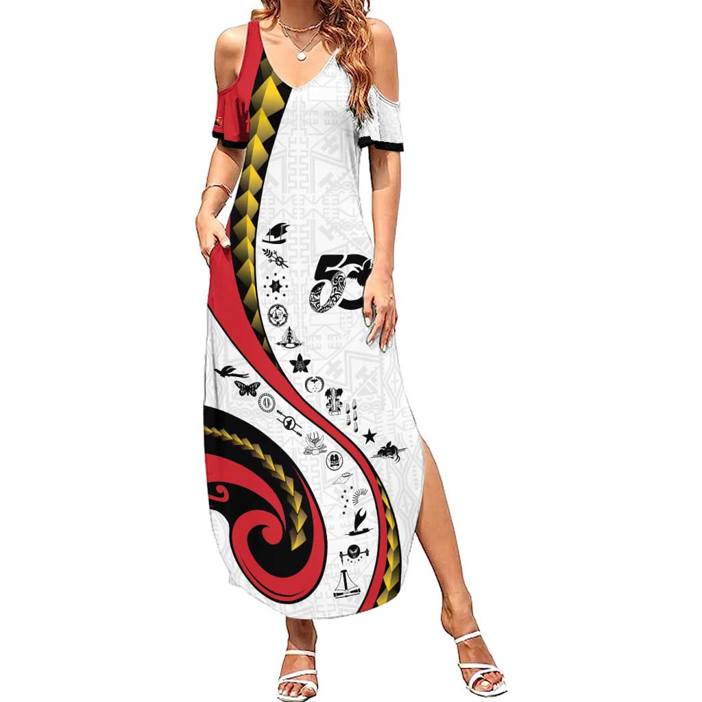 Papua New Guinea 50th Independence Anniversary Family Matching Summer Maxi Dress and Hawaiian Shirt Special Style White Version - Polynesian Pride