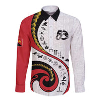 Papua New Guinea 50th Independence Anniversary Long Sleeve Button Shirt Special Style White Version - Polynesian Pride