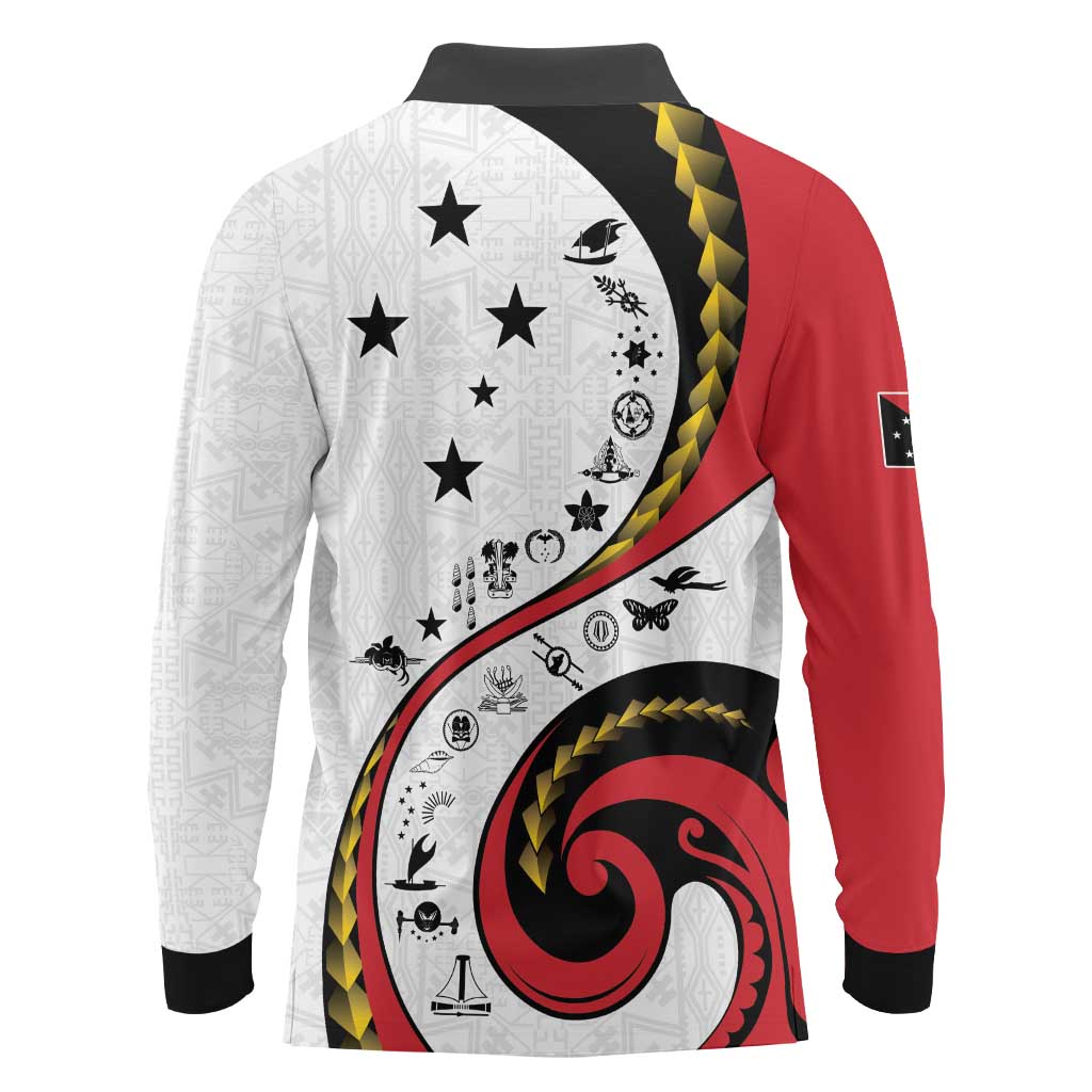 Papua New Guinea 50th Independence Anniversary Long Sleeve Polo Shirt Special Style White Version - Polynesian Pride