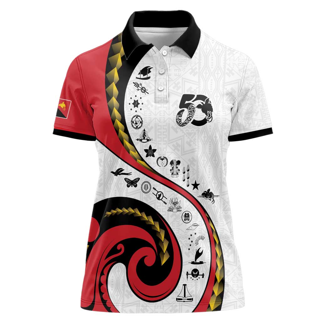 Papua New Guinea 50th Independence Anniversary Women Polo Shirt Special Style White Version - Polynesian Pride