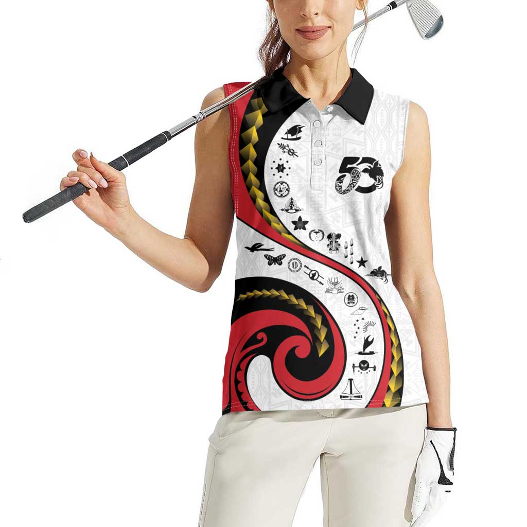 Papua New Guinea 50th Independence Anniversary Women Sleeveless Polo Shirt Special Style White Version - Polynesian Pride