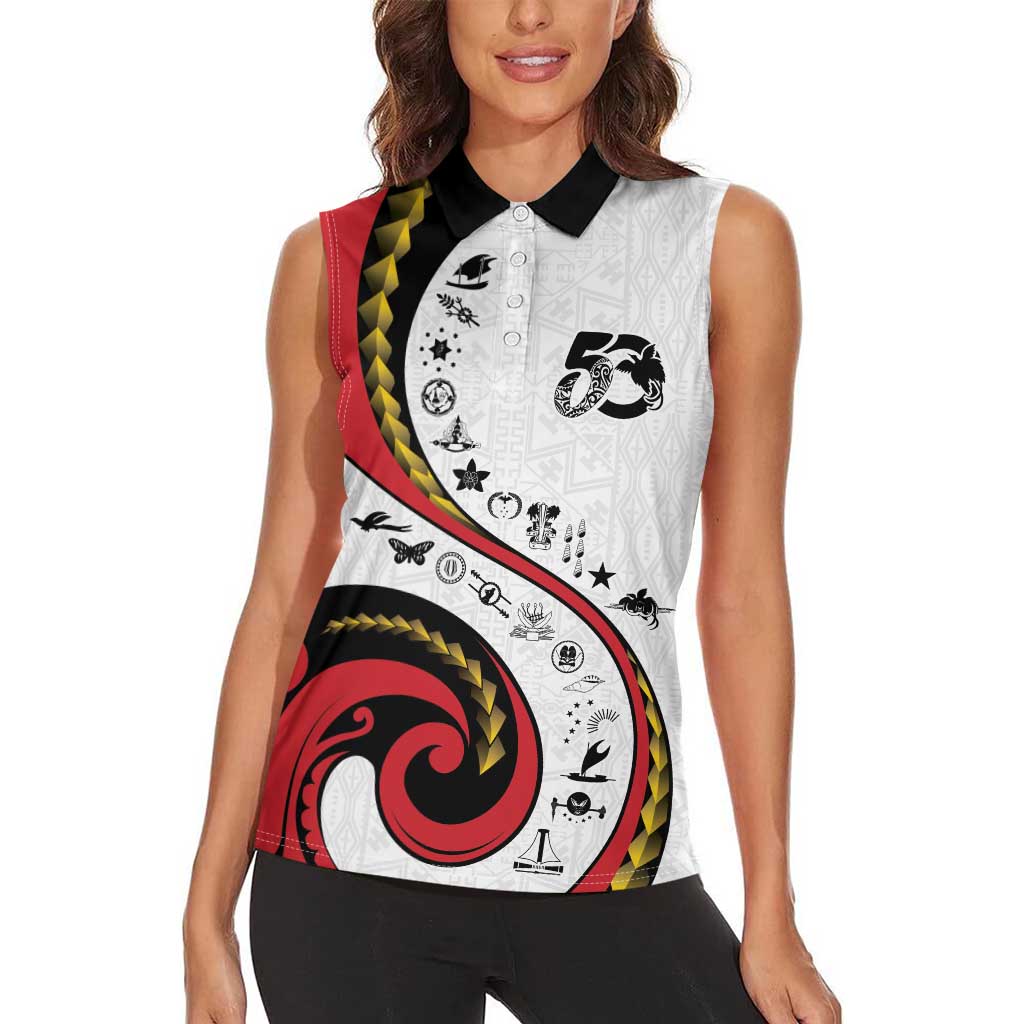 Papua New Guinea 50th Independence Anniversary Women Sleeveless Polo Shirt Special Style White Version - Polynesian Pride