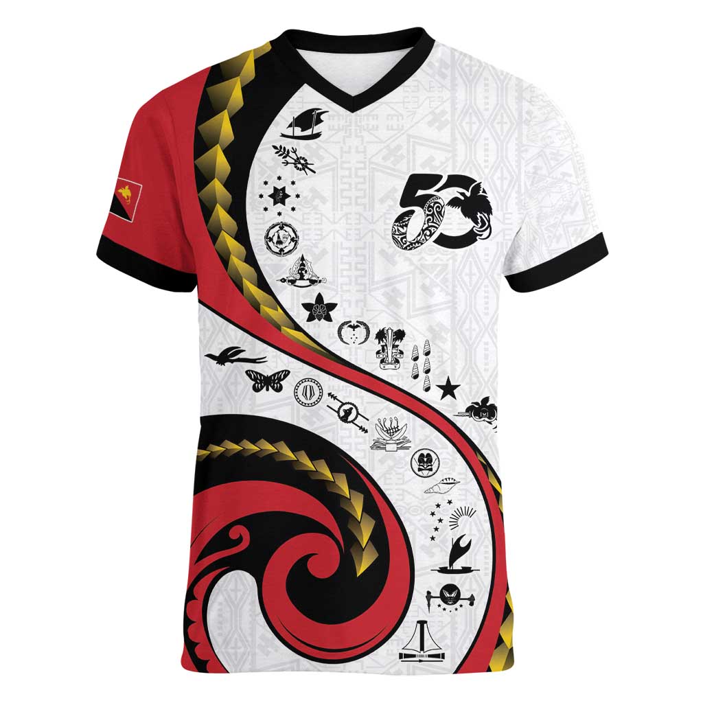 Papua New Guinea 50th Independence Anniversary Women V-Neck T-Shirt Special Style White Version - Polynesian Pride