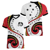 Papua New Guinea 50th Independence Anniversary Women V-Neck T-Shirt Special Style White Version - Polynesian Pride