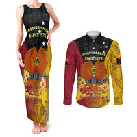 Personalized Papua New Guinea Independence Day Couples Matching Tank Maxi Dress and Long Sleeve Button Shirts Bird Of Paradise With Polynesian Pattern LT05 Yellow - Polynesian Pride