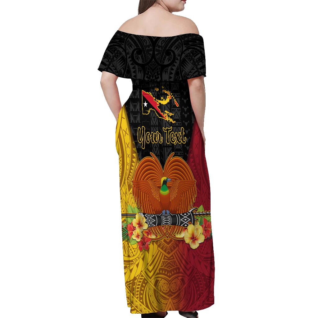 Personalized Papua New Guinea Independence Day Off Shoulder Maxi Dress Bird Of Paradise With Polynesian Pattern LT05 - Polynesian Pride