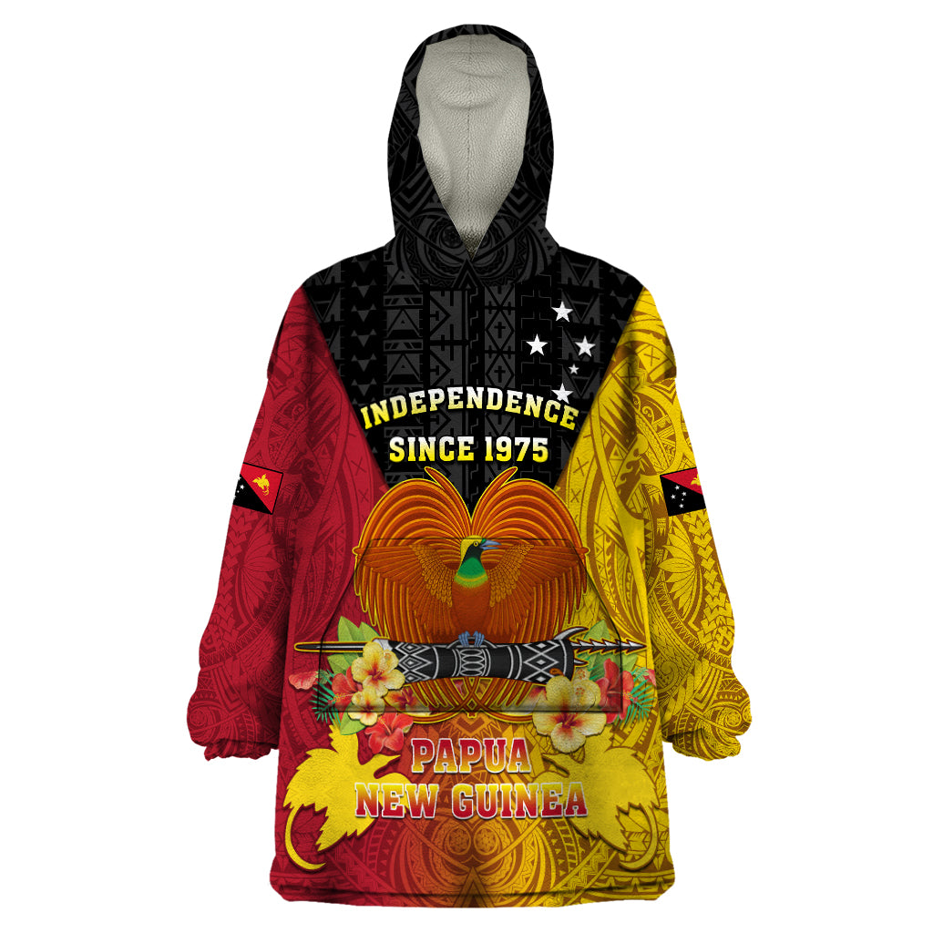 Personalized Papua New Guinea Independence Day Wearable Blanket Hoodie Bird Of Paradise With Polynesian Pattern LT05 One Size Yellow - Polynesian Pride