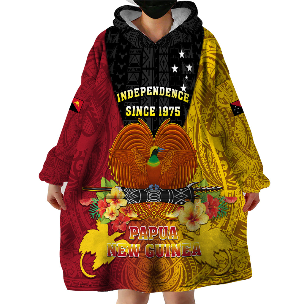 Personalized Papua New Guinea Independence Day Wearable Blanket Hoodie Bird Of Paradise With Polynesian Pattern LT05 - Polynesian Pride