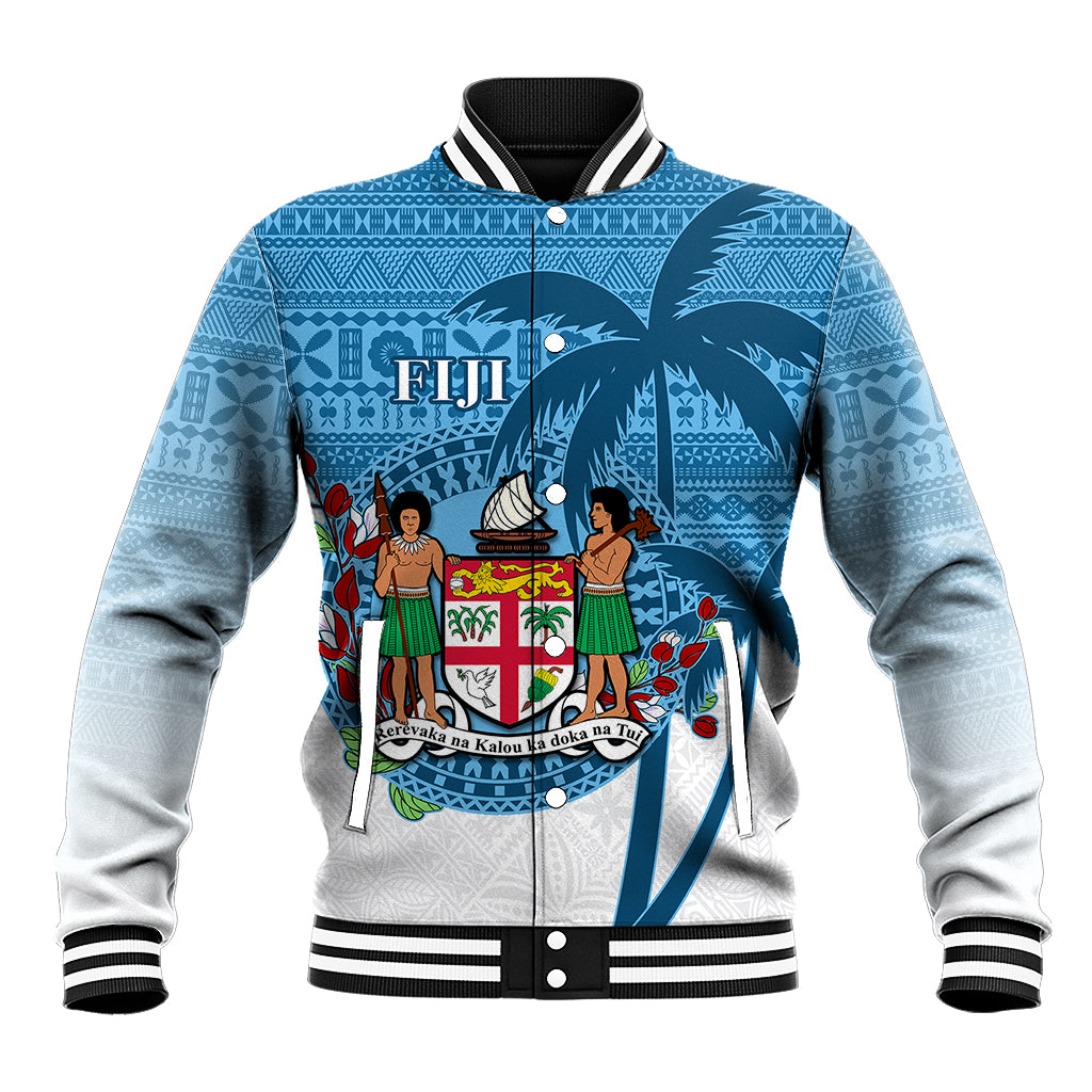 Personalized Fiji Baseball Jacket Coat Of Arms Tagimoucia With Fijian Tapa Pattern LT05 Unisex Blue - Polynesian Pride