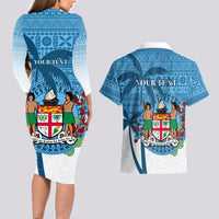 Personalized Fiji Couples Matching Long Sleeve Bodycon Dress and Hawaiian Shirt Coat Of Arms Tagimoucia With Fijian Tapa Pattern LT05 - Polynesian Pride