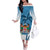 Personalized Fiji Off The Shoulder Long Sleeve Dress Coat Of Arms Tagimoucia With Fijian Tapa Pattern LT05 Women Blue - Polynesian Pride