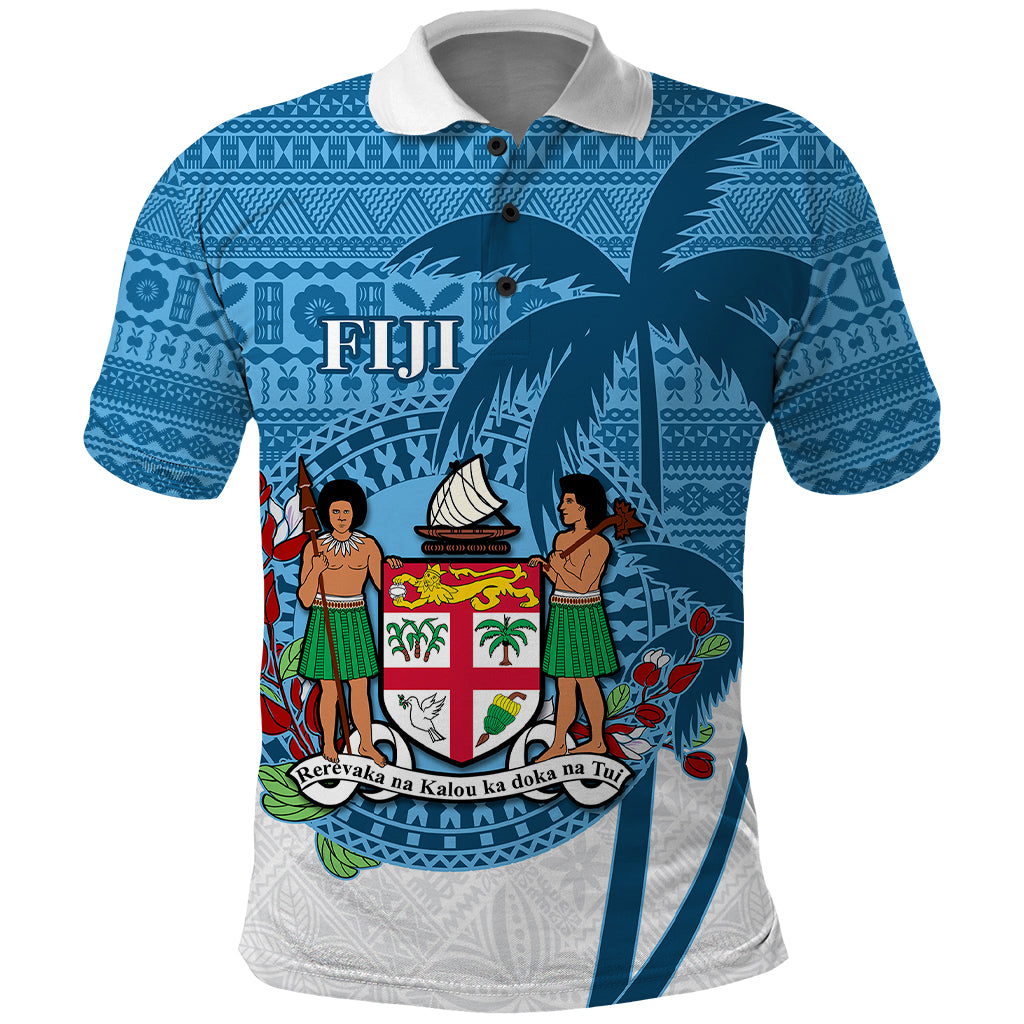 Personalized Fiji Polo Shirt Coat Of Arms Tagimoucia With Fijian Tapa Pattern LT05 Blue - Polynesian Pride