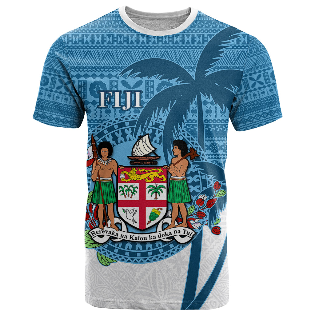 Personalized Fiji T Shirt Coat Of Arms Tagimoucia With Fijian Tapa Pattern LT05 Blue - Polynesian Pride