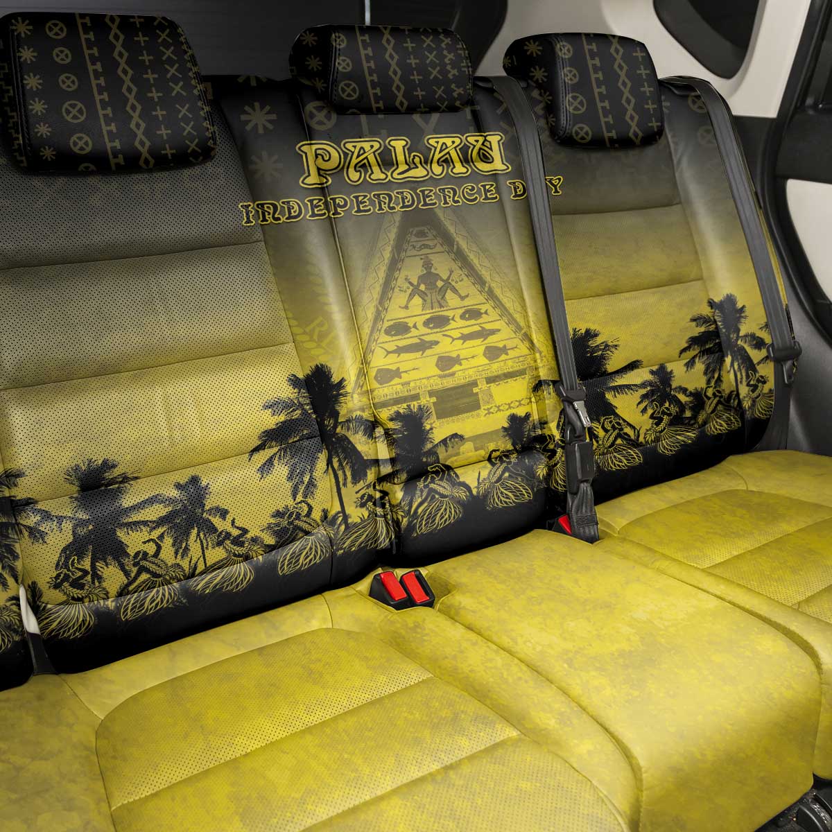 Palau Independence Day Back Car Seat Cover Palauan Tattoo Pattern - Polynesian Pride