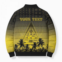 Personalised Palau Independence Day Bomber Puffer Jacket Palauan Tattoo Pattern - Polynesian Pride