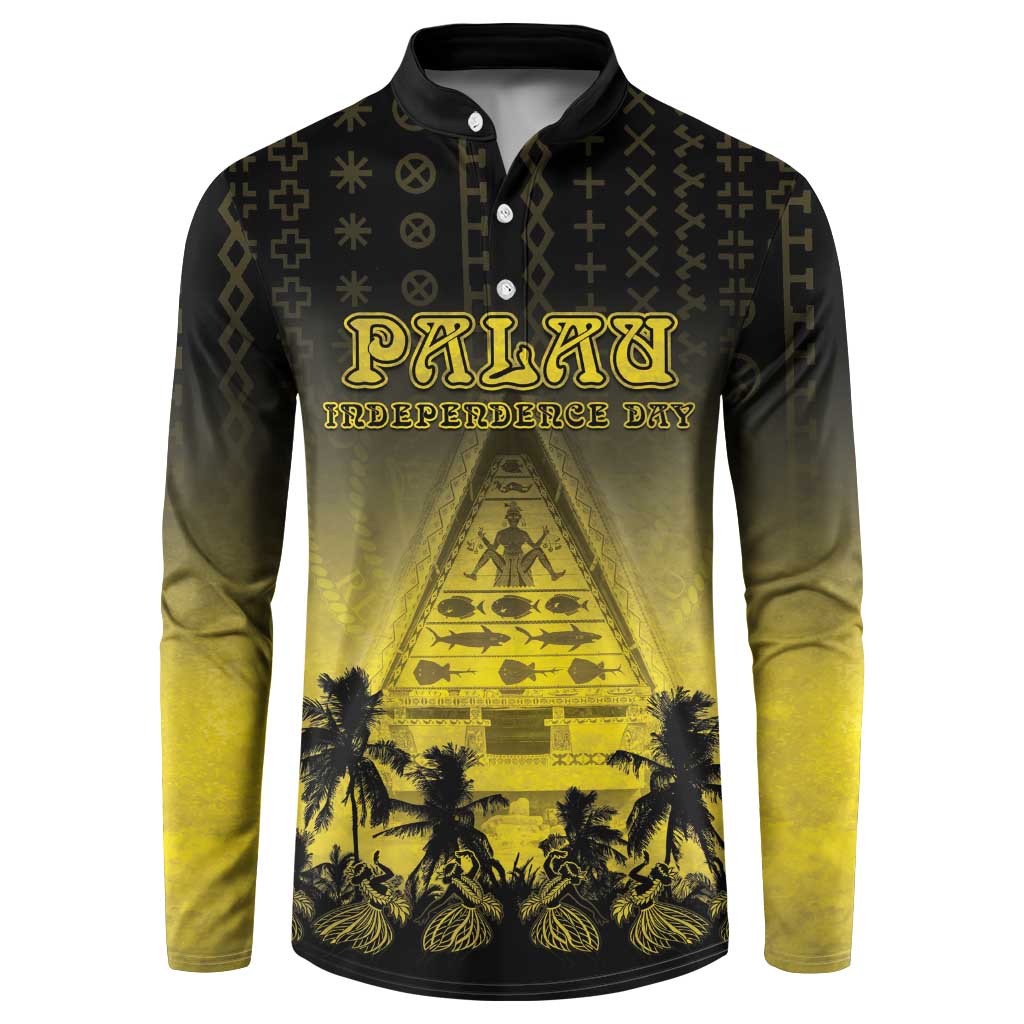Personalised Palau Independence Day Button Sweatshirt Palauan Tattoo Pattern - Polynesian Pride