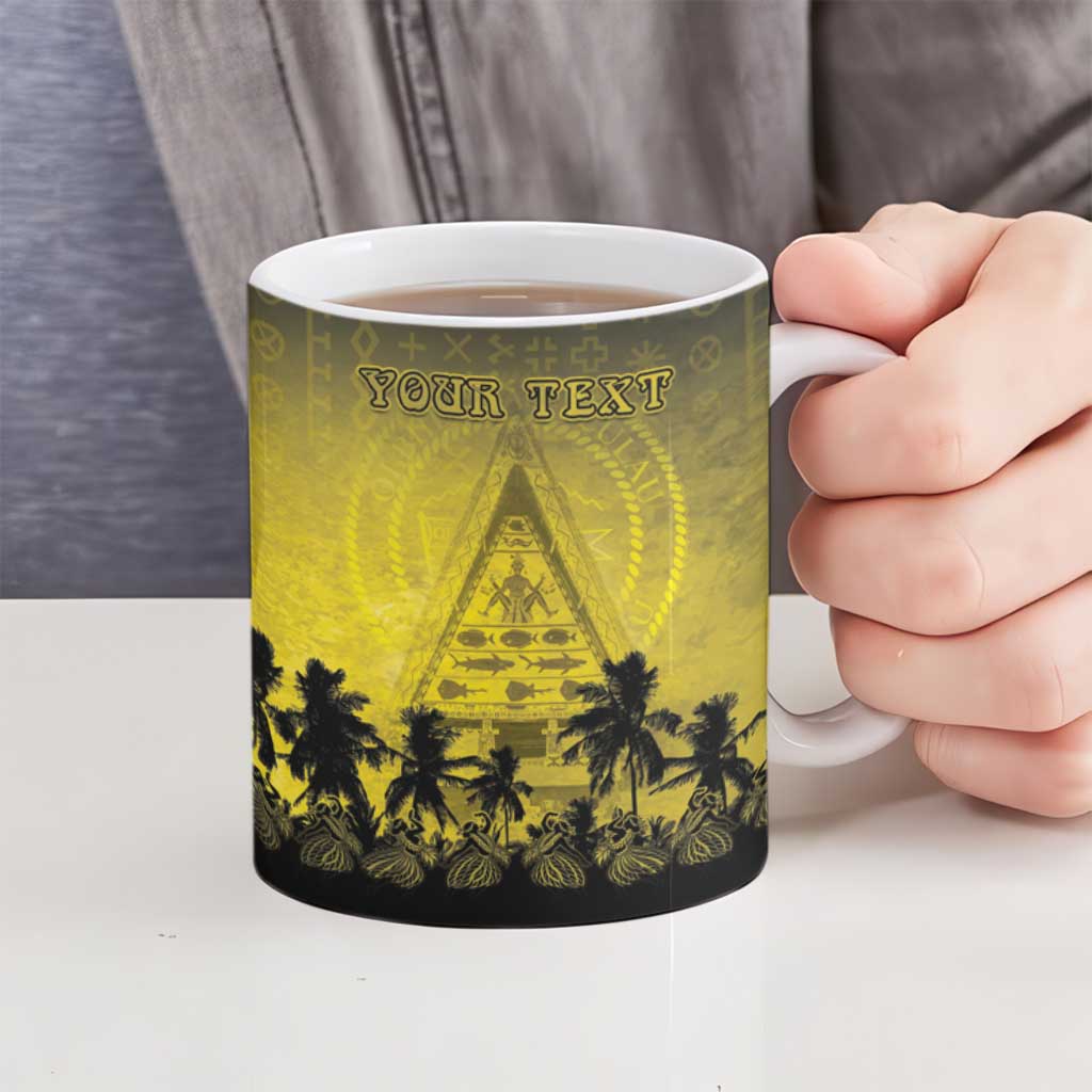 Personalised Palau Independence Day Ceramic Mug Palauan Tattoo Pattern - Polynesian Pride