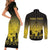 Personalised Palau Independence Day Couples Matching Short Sleeve Bodycon Dress and Long Sleeve Button Shirt Palauan Tattoo Pattern - Polynesian Pride