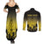Personalised Palau Independence Day Couples Matching Summer Maxi Dress and Long Sleeve Button Shirt Palauan Tattoo Pattern - Polynesian Pride