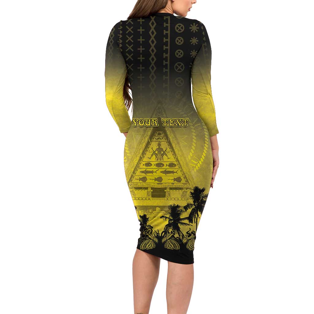Personalised Palau Independence Day Family Matching Long Sleeve Bodycon Dress and Hawaiian Shirt Palauan Tattoo Pattern - Polynesian Pride