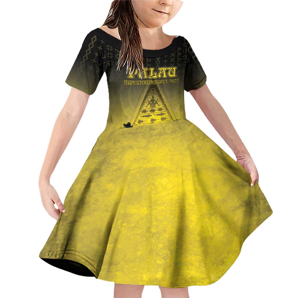 Personalised Palau Independence Day Family Matching Off Shoulder Short Dress and Hawaiian Shirt Palauan Tattoo Pattern - Polynesian Pride