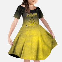 Personalised Palau Independence Day Kid Short Sleeve Dress Palauan Tattoo Pattern - Polynesian Pride