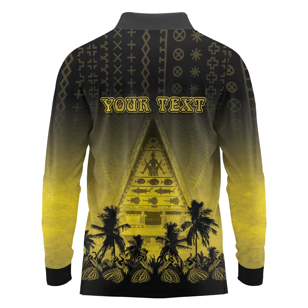 Personalised Palau Independence Day Long Sleeve Polo Shirt Palauan Tattoo Pattern - Polynesian Pride