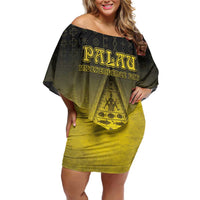 Personalised Palau Independence Day Off Shoulder Short Dress Palauan Tattoo Pattern - Polynesian Pride