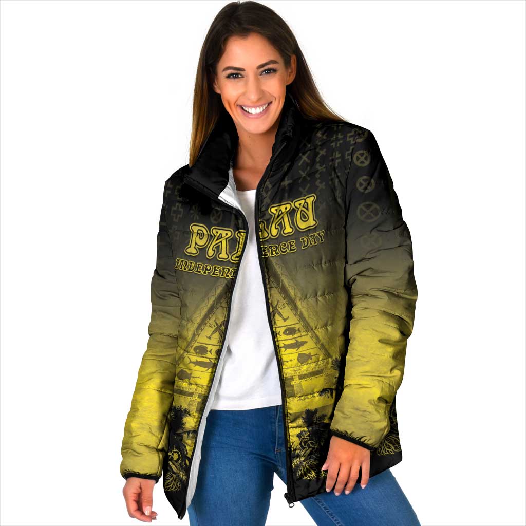 Personalised Palau Independence Day Padded Jacket Palauan Tattoo Pattern - Polynesian Pride