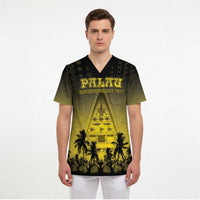 Personalised Palau Independence Day Scrub Top Palauan Tattoo Pattern - Polynesian Pride