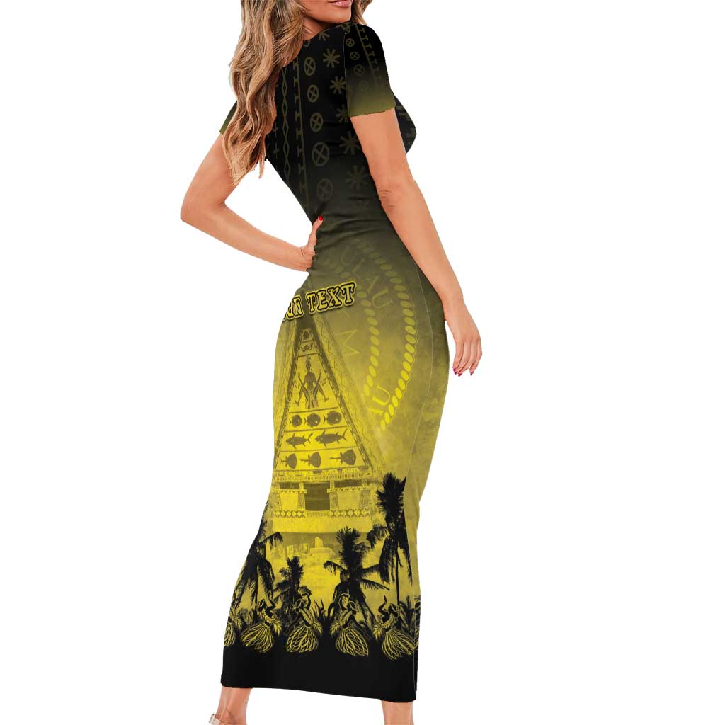 Personalised Palau Independence Day Short Sleeve Bodycon Dress Palauan Tattoo Pattern LT05 - Polynesian Pride