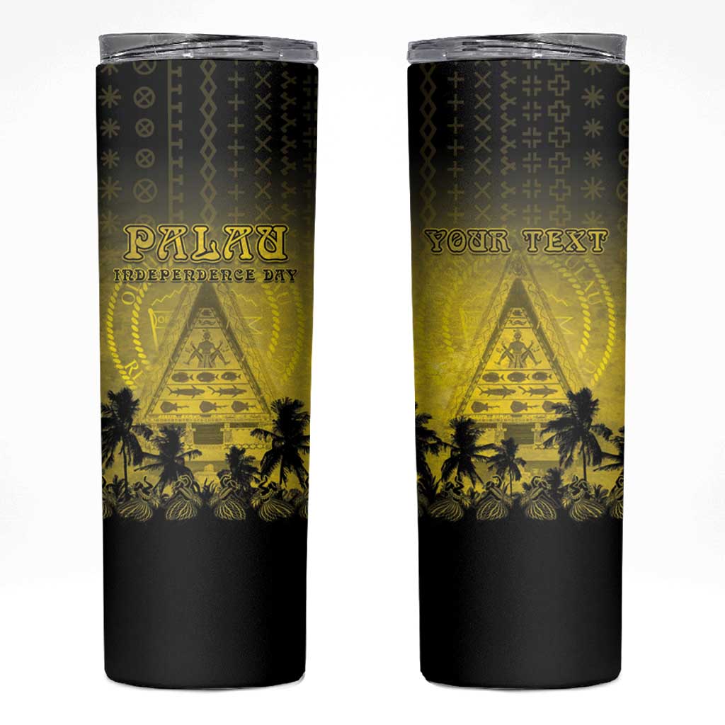 Personalised Palau Independence Day Skinny Tumbler Palauan Tattoo Pattern - Polynesian Pride