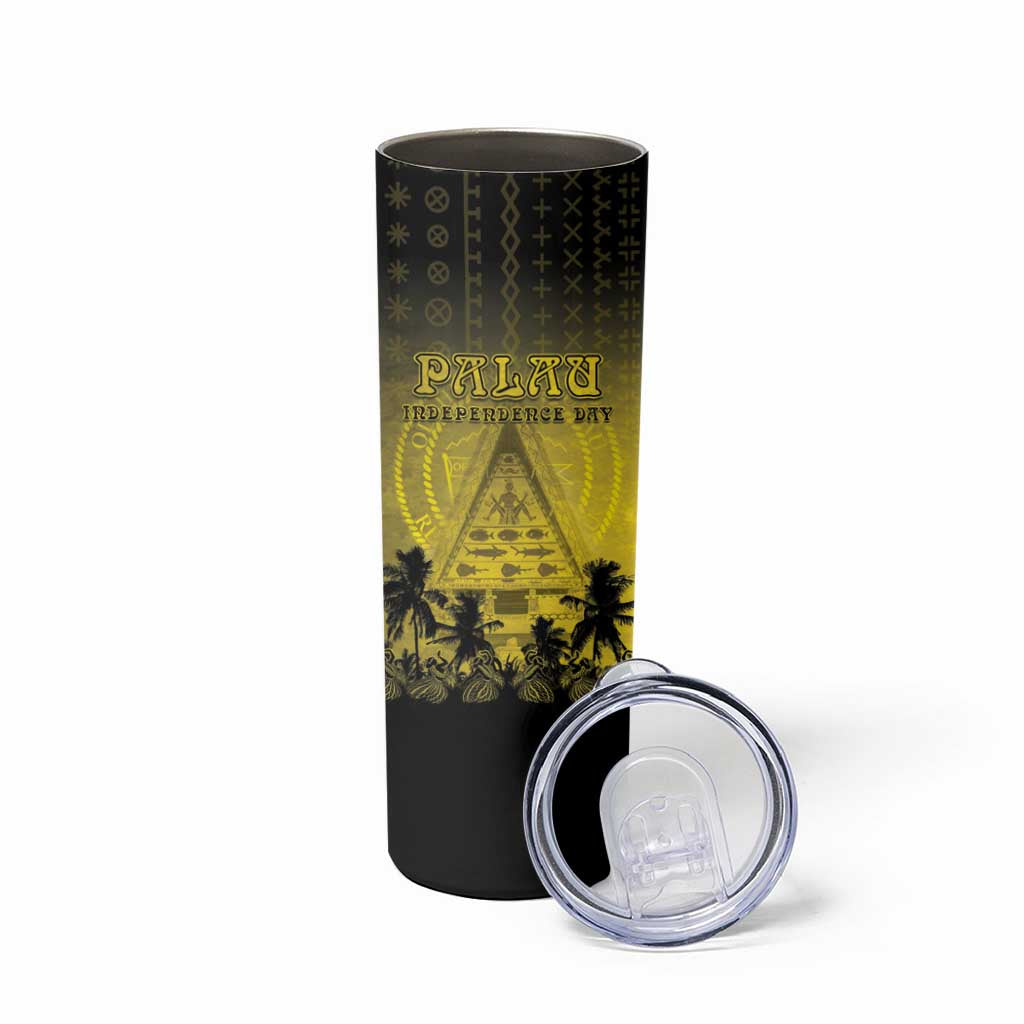Personalised Palau Independence Day Skinny Tumbler Palauan Tattoo Pattern - Polynesian Pride