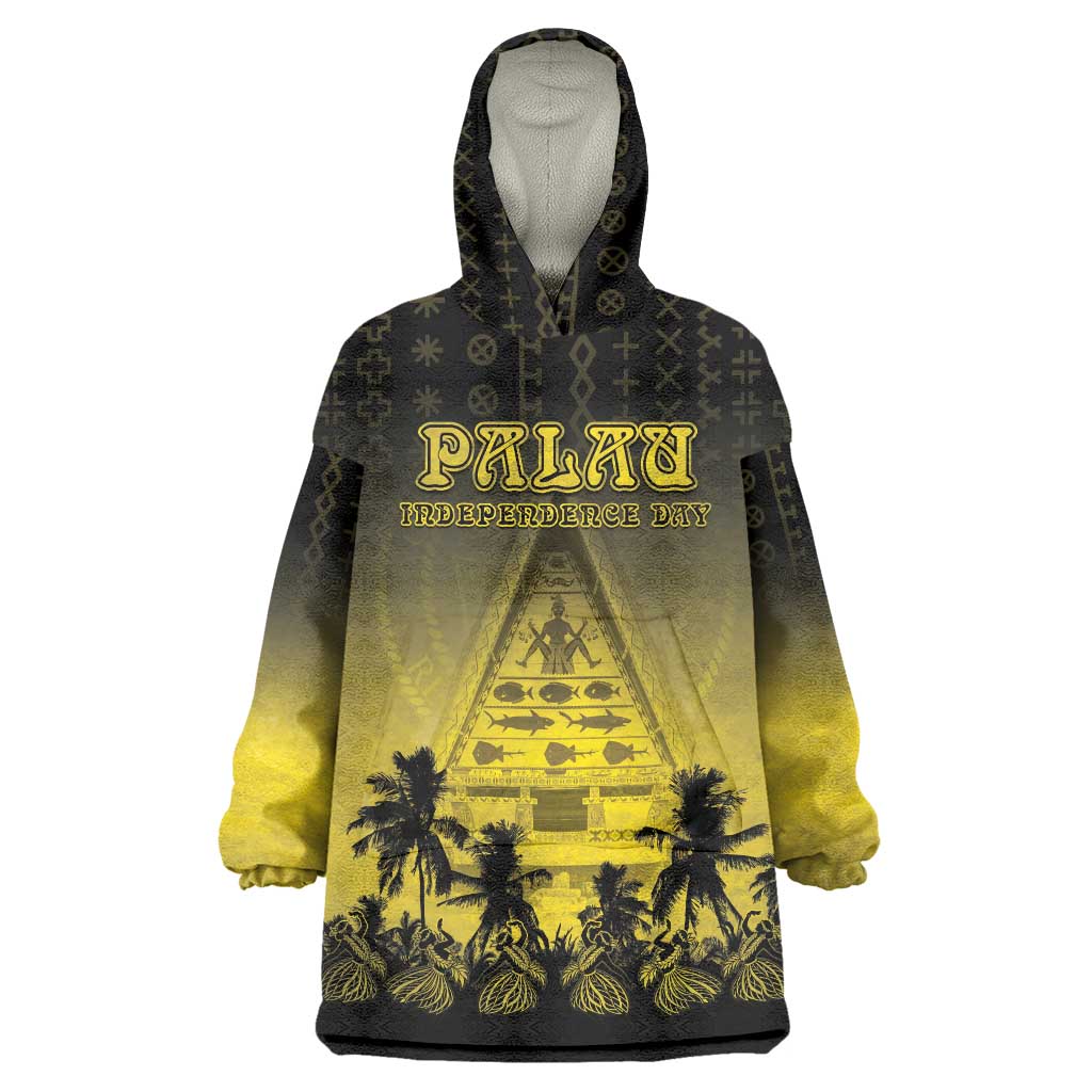 Personalised Palau Independence Day Wearable Blanket Hoodie Palauan Tattoo Pattern - Polynesian Pride
