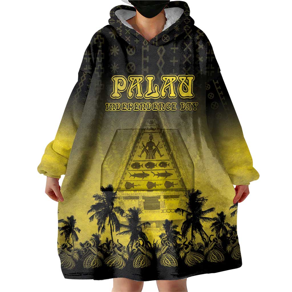 Personalised Palau Independence Day Wearable Blanket Hoodie Palauan Tattoo Pattern - Polynesian Pride