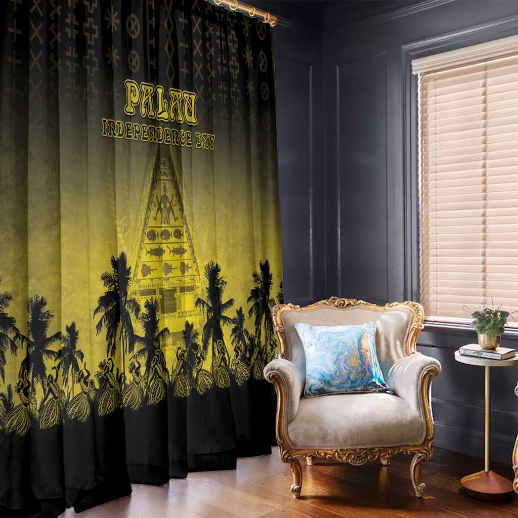 Palau Independence Day Window Curtain Palauan Tattoo Pattern - Polynesian Pride