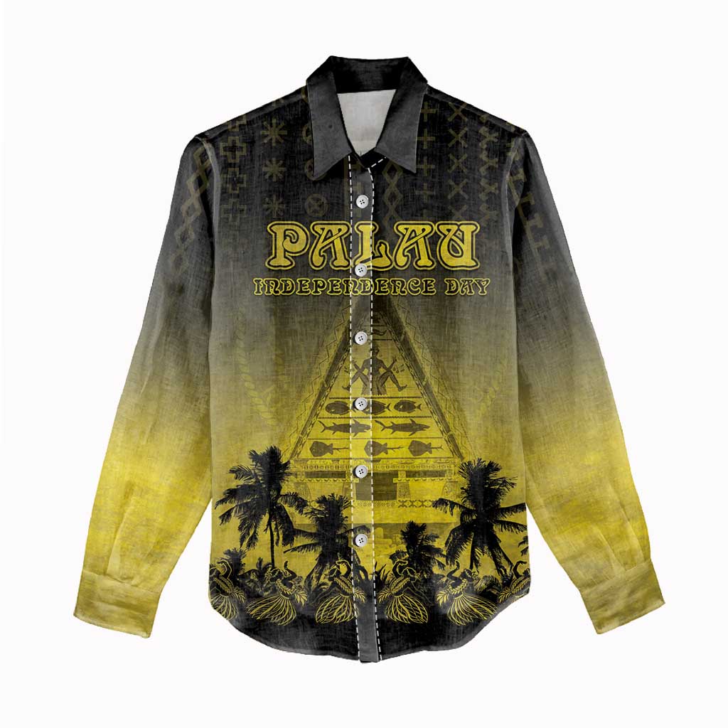 Personalised Palau Independence Day Women Casual Shirt Palauan Tattoo Pattern - Polynesian Pride