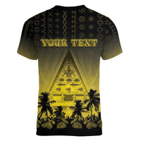 Personalised Palau Independence Day Women V-Neck T-Shirt Palauan Tattoo Pattern - Polynesian Pride